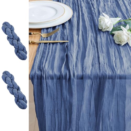 2PCS Table Runner Cheesecloth 10FT Blue Boho Gauze Cheese Cloth Rustic Sheer Table Runners for Wedding Birthday Bridal Baby Shower Party Decoration - color: Blue, size: 2 Pack