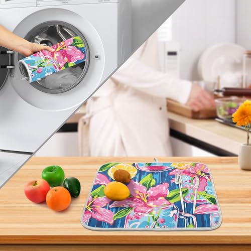 Lily Pulitzer Mason Jars Dish Drying Mats for Kitchen Counter, 18x24 inch Drying Dishes Absorbent Microfiber Dish Drainer Mat Rack Pad Fast Dry - size: 18x24in