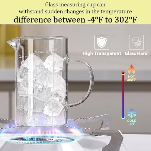Measuring Cup, 500ML 2 CUP Glass Liquid Measuring Cup with Blank Label, Three Scales (OZ, Cup, ML/CC) High Borosilicate Glass for Kitchen or Restaurant, V-Shaped Spout Measuring Cups