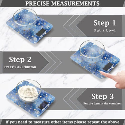 Food Scale Kitchen Scale Food Weight Scales Digital Weight Grams and Ounces Small Electronic Food Scale for Baking Cooking Blue Romantic Golden Stars - color: Blue Romantic Golden Stars
