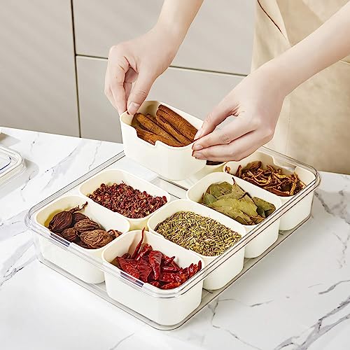 Divided Snackle Box with Handle Food Serving Tray Charcuterie Board with Lid Stackable Fruit&Veggie Container with 8 Small with Removable Boxes for Travel Snack Candy Nuts Spice - size: 1Pack with 8 dividers