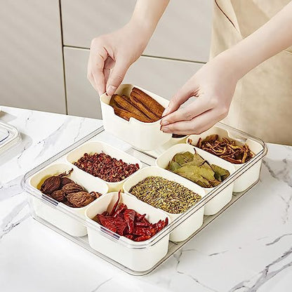 Divided Snackle Box with Handle Food Serving Tray Charcuterie Board with Lid Stackable Fruit&Veggie Container with 8 Small with Removable Boxes for Travel Snack Candy Nuts Spice - size: 1Pack with 8 dividers