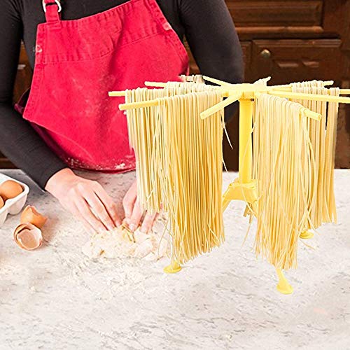 Kitchen Pasta Drying Rack Folding with Extra Large Silicone Baking Mat, iPstyle Spaghetti Drying Rack Noodle Stand 10 Bar Handles (Drying Rack + Baking Mat)