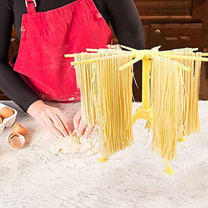 Kitchen Pasta Drying Rack Folding with Extra Large Silicone Baking Mat, iPstyle Spaghetti Drying Rack Noodle Stand 10 Bar Handles (Drying Rack + Baking Mat)