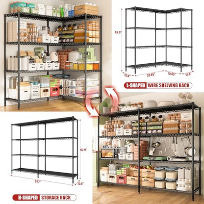 REIBII 61.7''W Storage Shelves Load 1220LBS Wire Shelving Unit 4 Tier Metal Shelving for Storage Rack Shelves Heavy Duty Garage Shelf Pantry Shelves Kitchen Shelving, 61.7" W*62.9" H*15.8" D, Black - style: Black-15.8" Dx61.7" Wx62.9" H-4 Tier