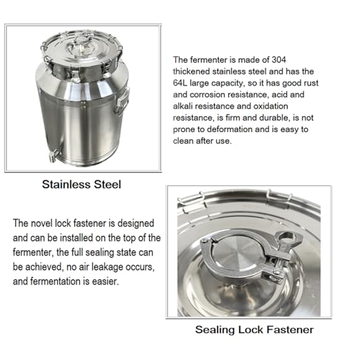 INTBUYING 9 Gal Wine Fermentation Tank 304 Stainless Steel Beer Brewing Fermentation Tanks with Exhaust Pipe Sealing Lock Fastener for Beer Wine Yogurt Milk Juice - size: 9gal