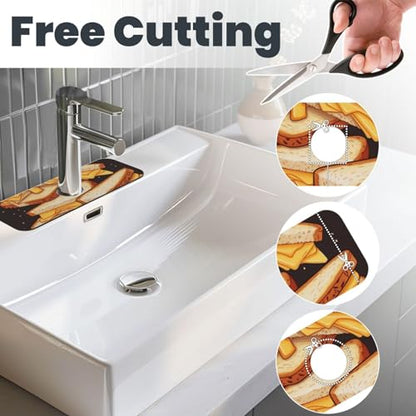 Faucet Mat for Kitchen Sink Super Absorbent Diatomite Fast Drying Stone Draining Mat 15" x 5.5" Non-slip Drain Pad Sink Mat Cheese Sandwiches Dish Drying Mat for Kitchen Bathroom Counter