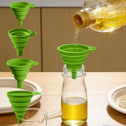 4PCS Silicone Collapsible Funnels Set for Kitchen Use Compact and Portable Liquid Transfer Tool, Collapsible Gadgets(Green) - color: 4PCS-Green