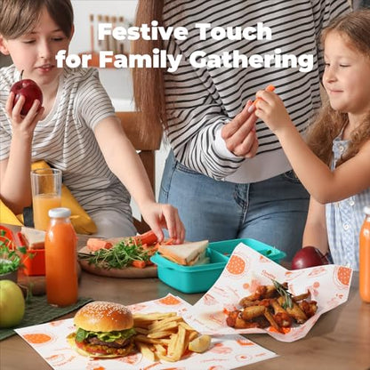 Fit Meal Prep [250 Sheets] 12x12" Deli Paper Sheets, Orange Dry Waxed Paper, Waterproof Sandwich Wrapping, Grease-Proof Wax Paper for Food Basket, Picnic, Barbecue, Restaurants, Burgers, Fries - color: Orange-Patterned