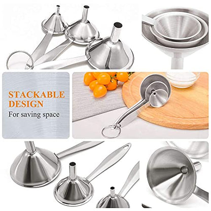 3 in 1 Metal Funnels for Filling Bottles Stainless Steel Small Kitchen Funnel Set for Transferring Essential Oils Liquid Fluid Spice Dry Ingredients Powder, Durable (‎Long-Handled Funnel) - size: ‎Long-handled funnel