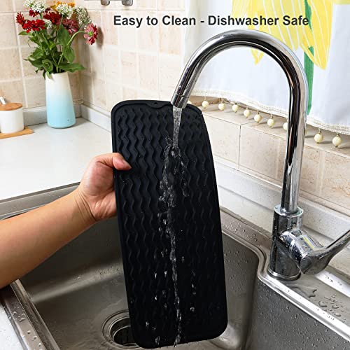 ZLR 2 Pcs Small Dish Drying Mat (6" x 17" / 153 x 433mm) - Narrow Silicone Drainer for Kitchen Counter, Apartment & RV - Compact Sponge Holder & Sink Caddy Tray, Non-Slip Food-Grade Silicone (Black) - color: Black, size: 17" x 6"