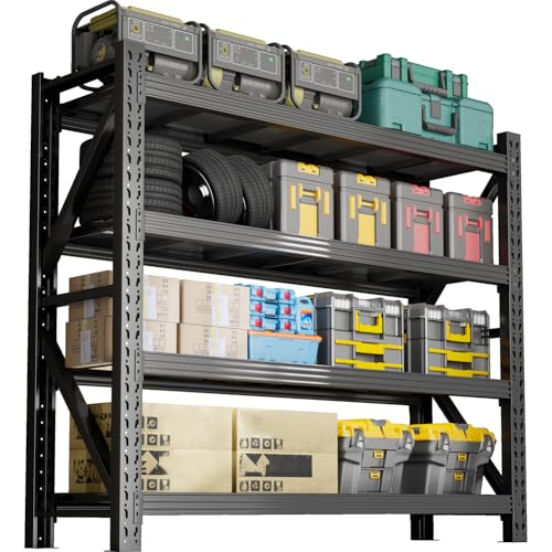 47"W Garage Shelving,4 Tier Adjustable Storage Shelves,3000LBS Heavy Duty Metal Garage Shelving Units,Rust Proof Storage Racks,Industrial Garage Storage Shelves for Warehouse,Workshop,Basement,Pantry - color: Black, size: 24"D x 47"W x 79"H