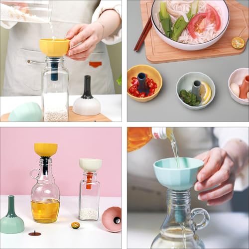 2 Pcs Kitchen Funnels Strainer, Small Multipurpose Household Food-Grade Funnels for Liquid and Grain Transfer, Convenient Green and Blue-Yellow Set for Cooking and Tea Brewing
