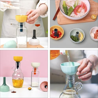2 Pcs Kitchen Funnels Strainer, Small Multipurpose Household Food-Grade Funnels for Liquid and Grain Transfer, Convenient Green and Blue-Yellow Set for Cooking and Tea Brewing