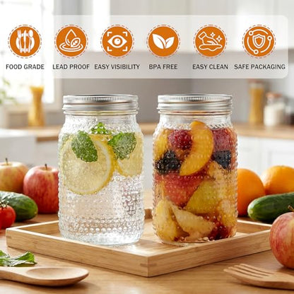 SUT Wide Mouth Mason Jars 32 oz,9 Pack Quart Mason Jars With Airtight lids and Bands,Canning Jars 32 oz for Preserving,Meal Prep,Overnight Oats - color: Dot