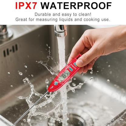 BOMATA Waterproof IPX7 Thermometer for Water, Liquid, Candle and Cooking. Instant Read Food Thermometer with Long Probe for Cooking, Meat, BBQ! T101 (Red Color)……… - color: Red