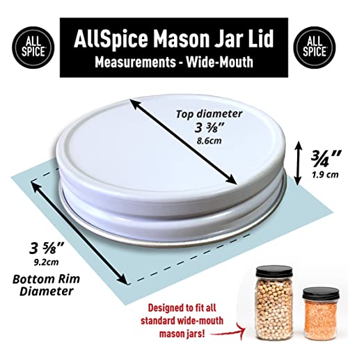AllSpice Rust-Proof Wide Mouth Aluminum Metal Mason Jar Lids Leak-Proof 12-Pack (White) - color: White, size: Wide Mouth