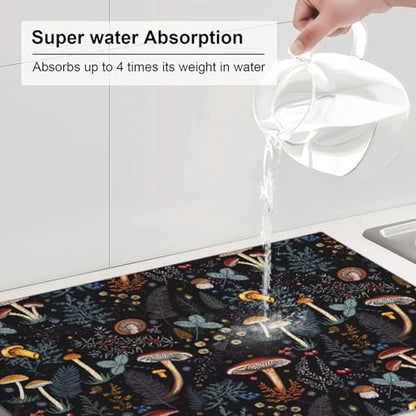 Mushroom Dish Drying Mat For Kitchen Microfiber Drying Mats Absorbent Reversible Dish Pad Draining Mats For Countertop Coffee Mats 18x24 Inch - color: Mushroom2