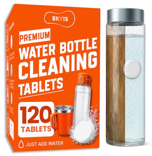 Skyis Water Bottle Cleaning Tablets 120 Pack, Up to 2 Years Supply, No Scrub Bottle Cleaner for Stainless Steel, Tumbler, Hydration Bladder, Coffee Mug, Removes Odor & Stains