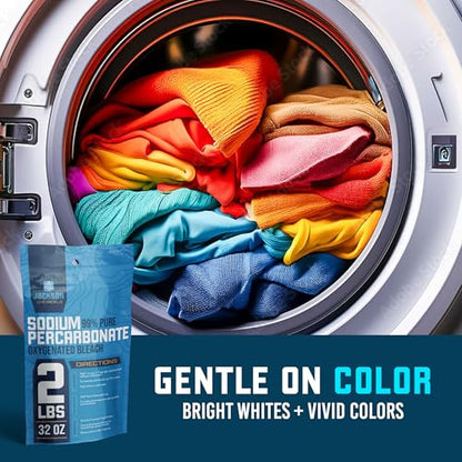 Sodium Percarbonate 2 lb – Chlorine-Free Laundry Booster, Eco-Friendly Stain & Odor Remover, Multipurpose Cleaner - Oxygenated Bleach Powder