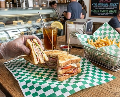 MADE IN USA 1,000 Sheets of Grease-Resistant Food Grade Waxed Kraft Deli Tissue Paper, 12" X 12" (Green Checker Print) - color: Green Checker Print