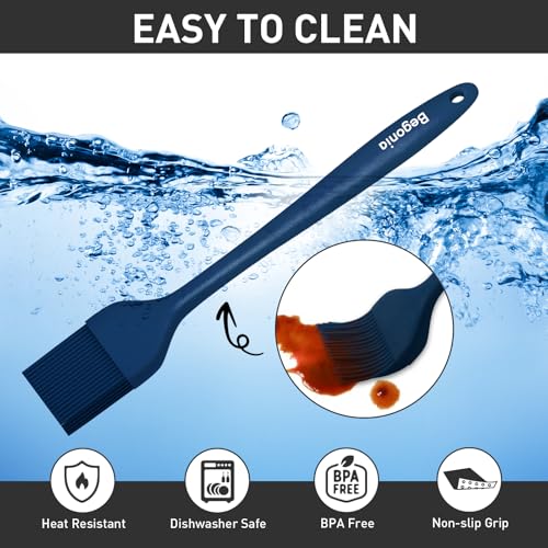 Pastry Brush-Begonia Silicone Basting Brush for Cooking,2pcs 10+8 in Heat Resistant Food Brushes for Baking, Grilling, Cooking and Spreading Oil (Prussian Blue) - color: Prussian Blue