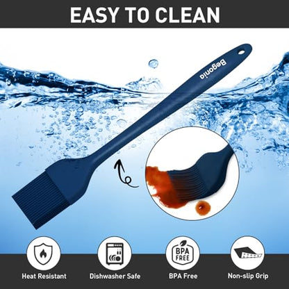 Pastry Brush-Begonia Silicone Basting Brush for Cooking,2pcs 10+8 in Heat Resistant Food Brushes for Baking, Grilling, Cooking and Spreading Oil (Prussian Blue) - color: Prussian Blue