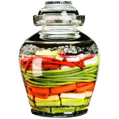 Auspicious Cloud Relief Pattern Pickle Jar, Traditional Fermentation Crock with Inner Cover, Thickened Glass Kimchi Tank, Egg/Carrot/Kohlrabi(2.5kg/88.2oz) - size: 2.5kg/88.2oz