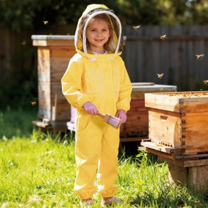 Cotton Twill Bee Suit, Young Explorer Full Body Outfit, Sting-Proof Beekeeping Suit in Yellow, Size L