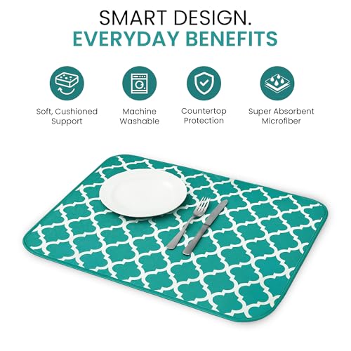 Dish Drying Mat for Kitchen Counter - 18 x 14 Inch Large Super Absorbent Microfiber Dish Drying Pad, Machine Washable Quick Dry Under Dish Rack Mat, Counter Protector for Dishes Pots Pans, Coffee Bar - style: Dish Drying Mat