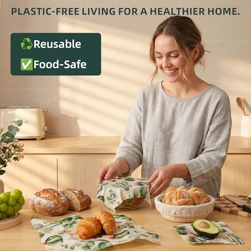 Cactus Beeswax Wraps, S/M/L 3 Pack Reusable Food Storage | Organic plastic-free sustainable wraps; For bread, sandwiches, cheese, fruit & bowl covering; Eco zero waste food storage