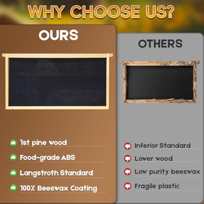 10 Pack Black Bee Hive Deep Frames Unassembled, Wooden Bee Frames with Plastic Beeswax Coated Foundations for Deep Brood Box - color: Black, size: 10 Pack