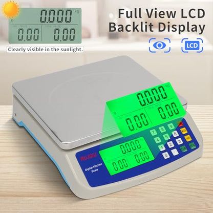 Large Digital Kitchen Scale 30KG Commercial Food Scale 66LB for Baking Bread Meat Stainless Steel Price Computing Scale LCD Display,Prep Counting Scale for Parts and Coins Adapter Included - color: GREY 30KG