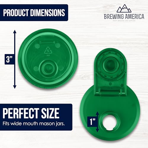 Mason Jar Lids Wide Mouth Plastic 4 Pack - With Flip Cap Screw Top Pouring Spout and Drink Hole - Fits Kerr and Ball Canning Jars - Wet/Dry Food and Liquid Storage - MADE IN USA (Tractor Green) - color: Tractor Green