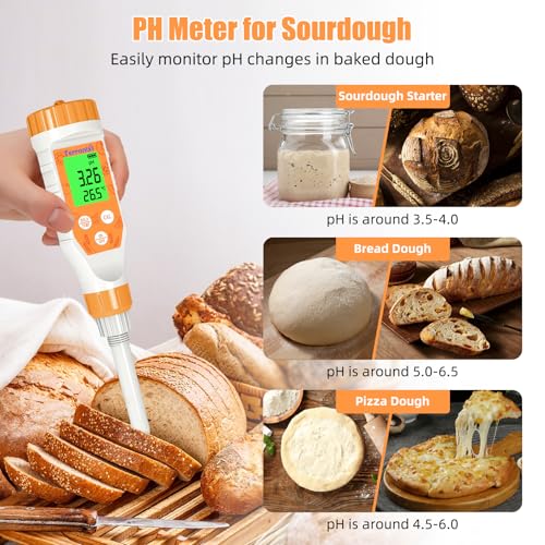 Food pH Meter Digital pH Tester for Food Fermentation Canning Cooking – Accurate pH Meter for Sourdough Bread, Cheese, Hot Sauce, Yogurt – Smart Water Resistant Food