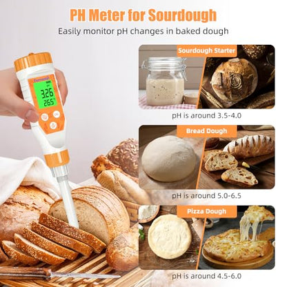 Food pH Meter Digital pH Tester for Food Fermentation Canning Cooking – Accurate pH Meter for Sourdough Bread, Cheese, Hot Sauce, Yogurt – Smart Water Resistant Food