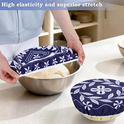 2 Large Reusable Beeswax Bowl Covers for Bread Proofing, 10/12 Inch Elastic Beeswax Wraps Cotton Cloth Sourdough Bowl Covers for Proofing Baskets, Mixer Bowls, Food Storage Containers - color: Rotational Geometry