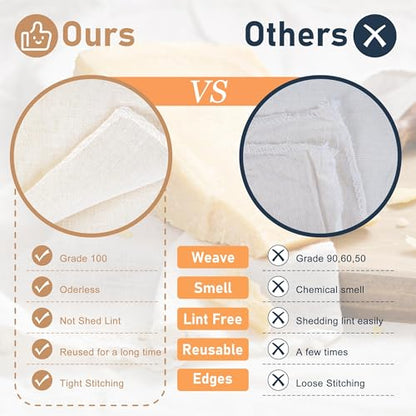7 Pcs Reusable Cheese Cloths for Straining, 20x20 Inch Hemmed Cheese Cloth Bag for Straining, 100% Unbleached Cotton Cheesecloth for Cooking, Baking, Juicing, Cheese Making, Grade 100, Precut