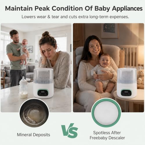 Freebaby Descaling Tablets for Bottle Washer, 24 Ct Descaler Tablets Removes Limescale & Milk Residue, Citric Acid Cleaner, Compatible with Most Major Baby Bottle Washer Brands