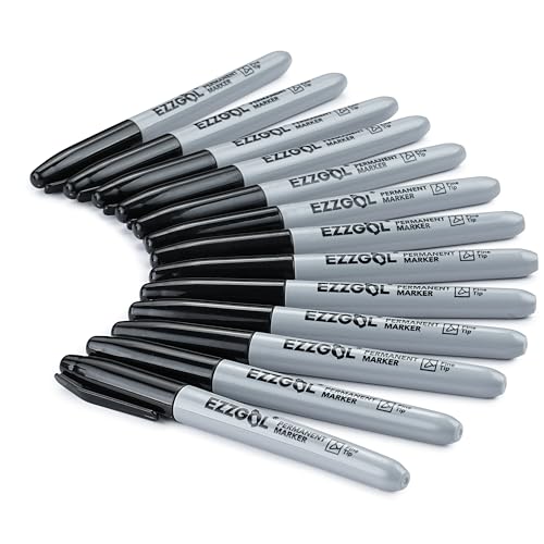 Ezzgol Black Permanent Markers Bulk, 24 Packs Fine Tip Permanent Marker, Waterproof Markers, Premium Smear Proof Pens, Quick Drying, Office Supplies for School, Office, Home