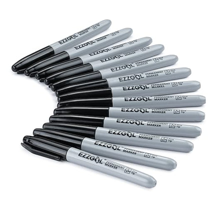 Ezzgol Black Permanent Markers Bulk, 24 Packs Fine Tip Permanent Marker, Waterproof Markers, Premium Smear Proof Pens, Quick Drying, Office Supplies for School, Office, Home
