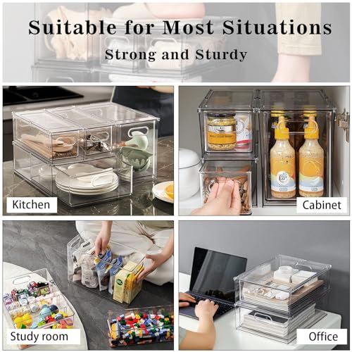 MANO 2Pack Clear Fridge Drawers Pull Out Stackable Refrigerator Drawer Organizer Bins Pantry Storage Box Plastic Food Containers for Kitchen Bathroom Office Closet (X-Large) - style: 2L