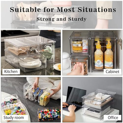 MANO 2Pack Clear Fridge Drawers Pull Out Stackable Refrigerator Drawer Organizer Bins Pantry Storage Box Plastic Food Containers for Kitchen Bathroom Office Closet (X-Large) - style: 2L