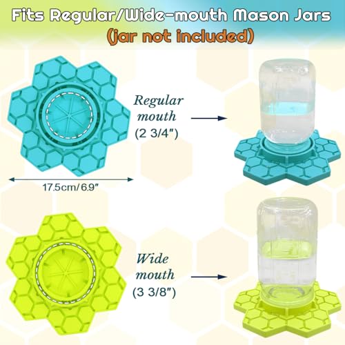 Bee Watering Station for Garden – 2 Pack Silicone Bee Feeders for Mason Ja, Fit with Regular and Wide Mouth, No-Drown Bee Waterer, Honey Bee Drinking Station- Blue & Yellow (Jars Not Included)