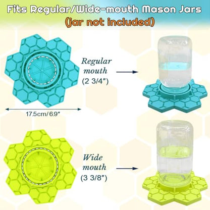 Bee Watering Station for Garden – 2 Pack Silicone Bee Feeders for Mason Ja, Fit with Regular and Wide Mouth, No-Drown Bee Waterer, Honey Bee Drinking Station- Blue & Yellow (Jars Not Included)