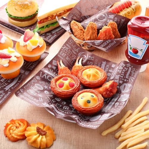 Outus 600 Pcs 12 x 12 Inch Deli Wax Paper Sheets Grease Resistant Tray Basket Liners Newsprint Paper Water and Grease Proof Sandwich Wrapping Square Hot Dog Wrappers for Food Baking (Coffee Color) - color: Coffee Color