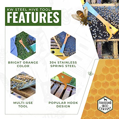 Foxhound Bee Co, Stainless Steel KW Beekeepers Hive Tool with J Hook for Easily Lifting Frames, Straight Edge for Prying Beekeeping Boxes Apart and Curved Edge for Scraping Wax - 2 Pack - style: KW Hive Tool - 2 Pack