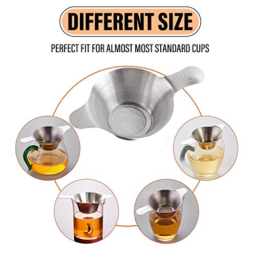 AUEAR, 2 Pack Different Size Stainless Steel Mini Strainer Fine Mesh Tea Funnel Coffee Filter with Double Handles - size: 2 Pack