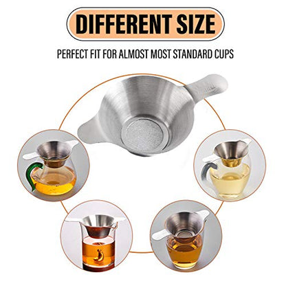 AUEAR, 2 Pack Different Size Stainless Steel Mini Strainer Fine Mesh Tea Funnel Coffee Filter with Double Handles - size: 2 Pack