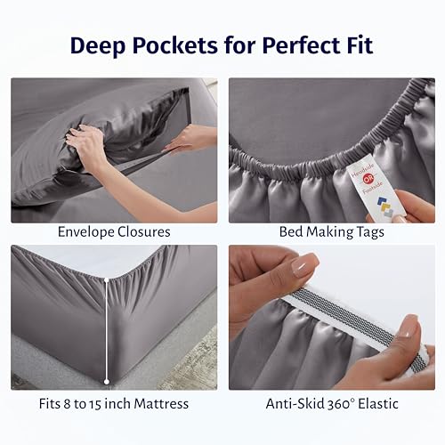 California Design Den Full Sheet Set - Certified 100% Egyptian Cotton, Lightweight & Crisp Percale Sheets Full Size with Deep Pockets, Durable Luxury Bedding Set - Grey - color: Grey, size: Full
